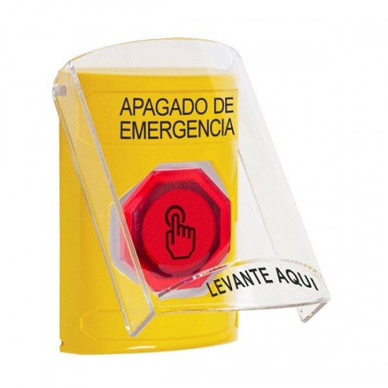 SS22A7PO-ES STI Yellow Indoor Flush/Surface w/ Horn Weather Resistant Momentary Stopper Station w/ EMERGENCY POWER OFF Spanish