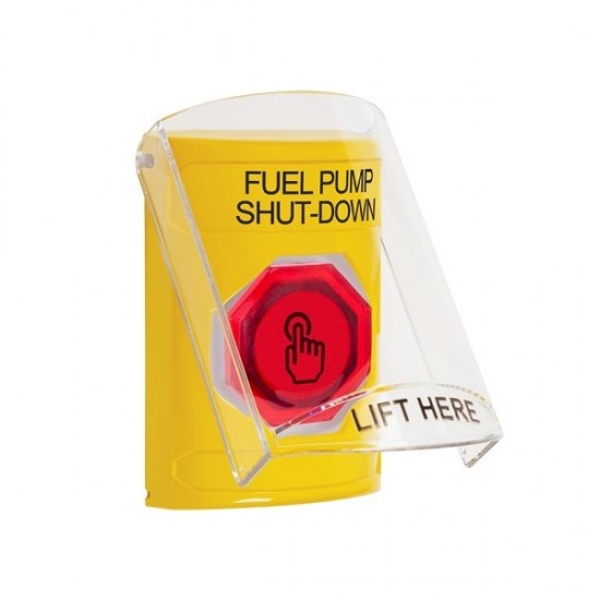 SS22A7PS-EN STI Yellow Indoor Flush/Surface w/ Horn Weather Resistant Momentary Stopper Station w/ FUEL PUMP SHUT DOWN Label