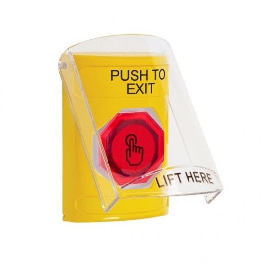SS22A7PX-EN STI Yellow Indoor Flush/Surface w/ Horn Weather Resistant Momentary Stopper Station w/ PUSH TO EXIT Label