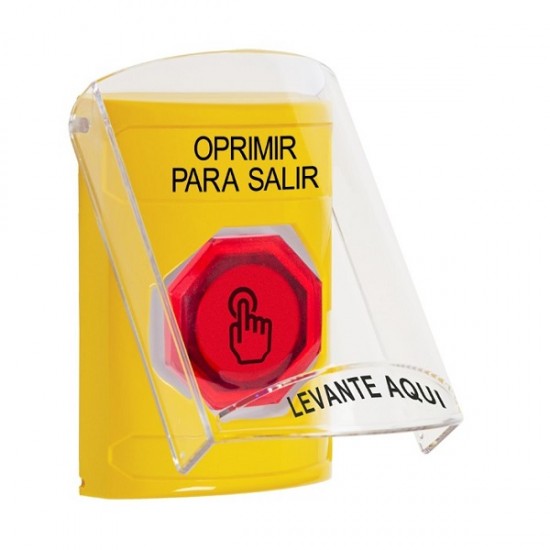 SS22A7PX-ES STI Yellow Indoor Flush/Surface w/ Horn Weather Resistant Momentary Stopper Station w/ PUSH TO EXIT Spanish