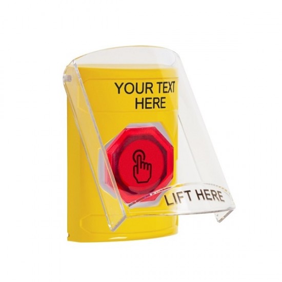 SS22A7ZA-EN STI Yellow Indoor Flush/Surface w/ Horn Weather Resistant Momentary Stopper Station w/ Custom Text Label