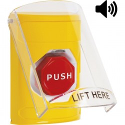 SS22A8NT-EN STI Yellow Indoor Only Flush or Surface w/ Horn Pneumatic (Illuminated) Stopper Station with No Text Label English
