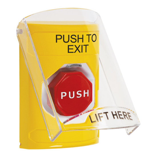 SS22A8PX-EN STI Yellow Indoor Flush/Surface w/ Horn Pneumatic (Illuminated) Stopper Station w/ PUSH TO EXIT Label