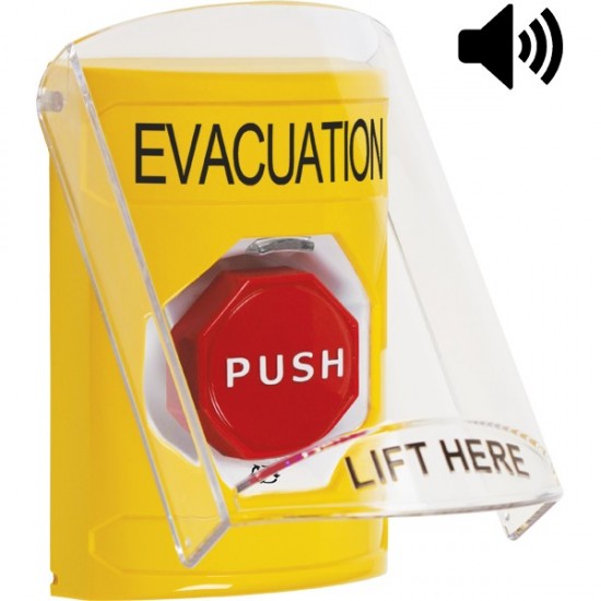 SS22A9EV-EN STI Yellow Indoor Flush/Surface w/ Horn Turn-to-Reset Stopper Station w/ EVACUATION Label