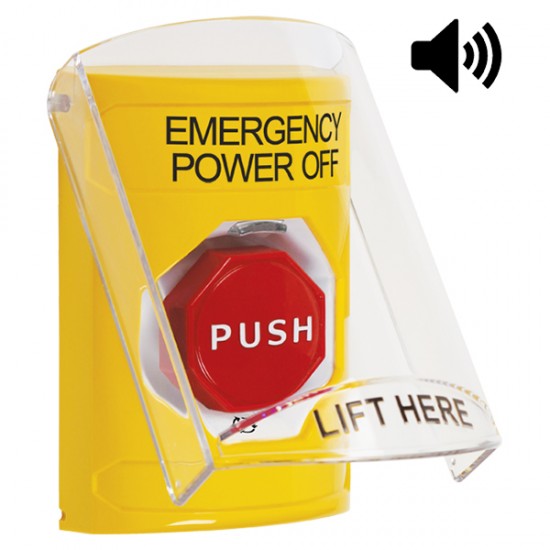 SS22A9PO-EN STI Yellow Indoor Flush/Surface w/ Horn Turn-to-Reset Stopper Station w/ EMERGENCY POWER OFF Label