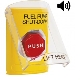 SS22A9PS-EN STI Yellow Indoor Flush/Surface w/ Horn Turn-to-Reset Stopper Station w/ FUEL PUMP SHUT DOWN Label
