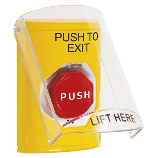 SS22A9PX-EN STI Yellow Indoor Flush/Surface w/ Horn Turn-to-Reset Stopper Station w/ PUSH TO EXIT Label
