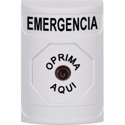 SS2300EM-ES STI White No Cover Key-to-Reset Stopper Station with EMERGENCY Label Spanish