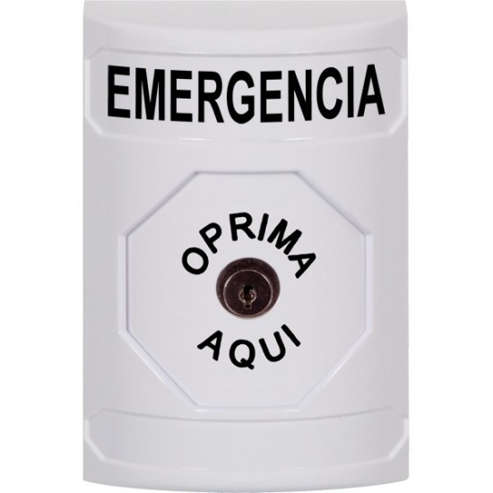SS2300EM-ES STI White No Cover Key-to-Reset Stopper Station with EMERGENCY Label Spanish
