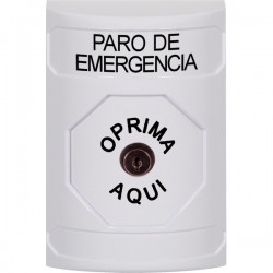 SS2300ES-ES STI White No Cover Key-to-Reset Stopper Station with EMERGENCY STOP Label Spanish