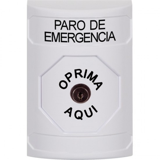 SS2300ES-ES STI White No Cover Key-to-Reset Stopper Station with EMERGENCY STOP Label Spanish