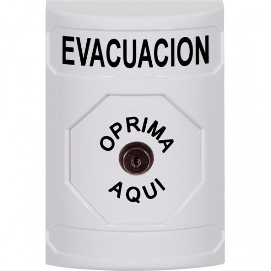 SS2300EV-ES STI White No Cover Key-to-Reset Stopper Station with EVACUATION Label Spanish