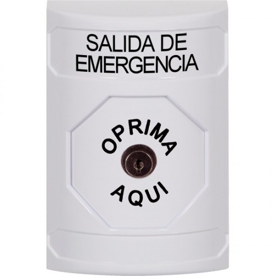 SS2300EX-ES STI White No Cover Key-to-Reset Stopper Station with EMERGENCY EXIT Label Spanish