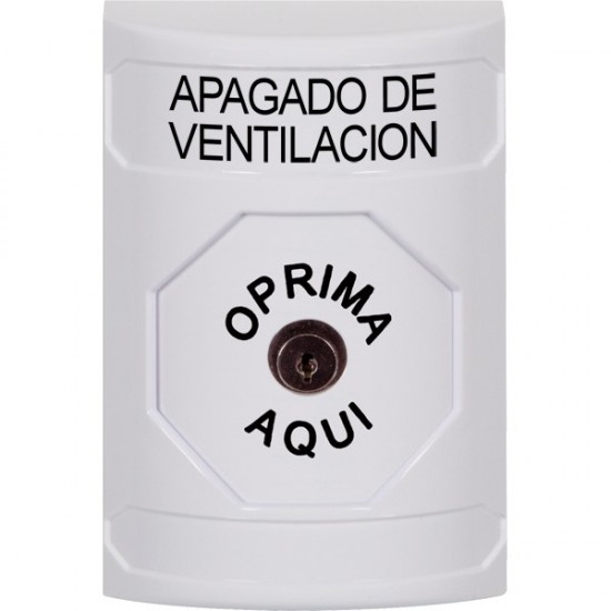 SS2300HV-ES STI White No Cover Key-to-Reset Stopper Station with HVAC SHUT DOWN Label Spanish