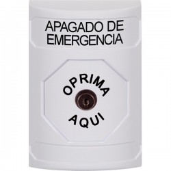 SS2300PO-ES STI White No Cover Key-to-Reset Stopper Station with EMERGENCY POWER OFF Label Spanish