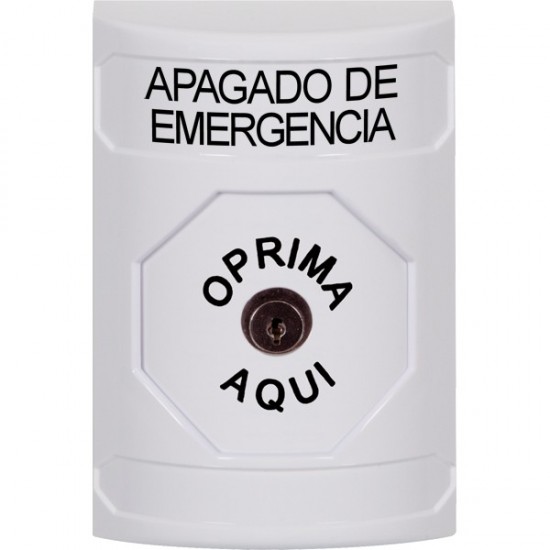SS2300PO-ES STI White No Cover Key-to-Reset Stopper Station with EMERGENCY POWER OFF Label Spanish