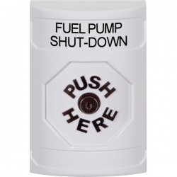 SS2300PS-EN STI White No Cover Key-to-Reset Stopper Station with FUEL PUMP SHUT DOWN Label English