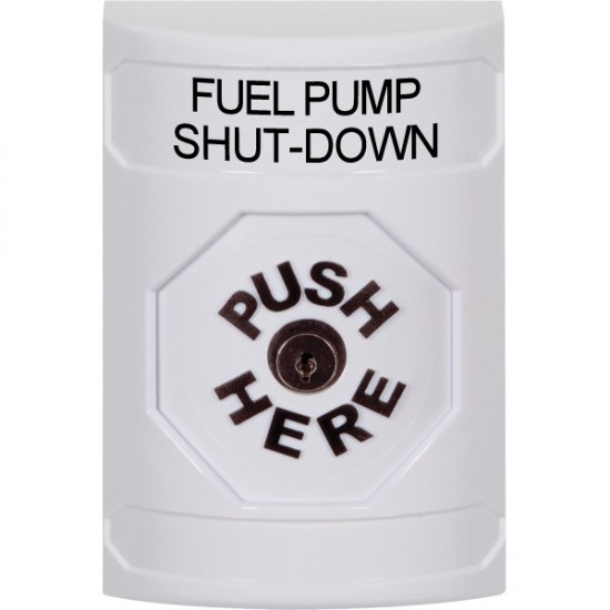 SS2300PS-EN STI White No Cover Key-to-Reset Stopper Station with FUEL PUMP SHUT DOWN Label English