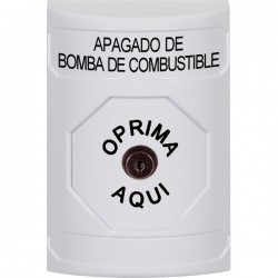 SS2300PS-ES STI White No Cover Key-to-Reset Stopper Station with FUEL PUMP SHUT DOWN Label Spanish