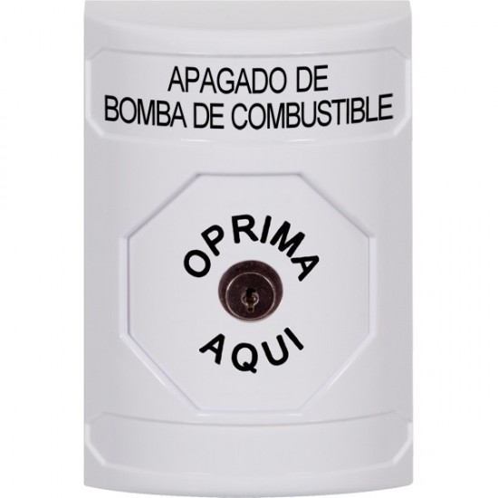 SS2300PS-ES STI White No Cover Key-to-Reset Stopper Station with FUEL PUMP SHUT DOWN Label Spanish