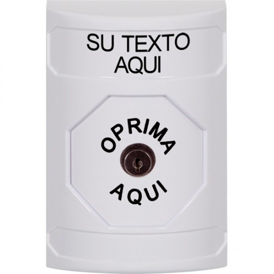 SS2300ZA-ES STI White No Cover Key-to-Reset Stopper Station with Non-Returnable Custom Text Label Spanish