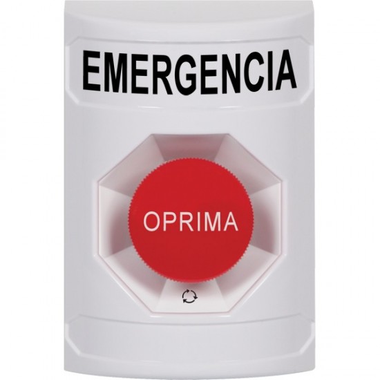 SS2301EM-ES STI White No Cover Turn-to-Reset Stopper Station with EMERGENCY Label Spanish