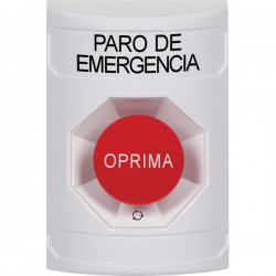 SS2301ES-ES STI White No Cover Turn-to-Reset Stopper Station with EMERGENCY STOP Label Spanish