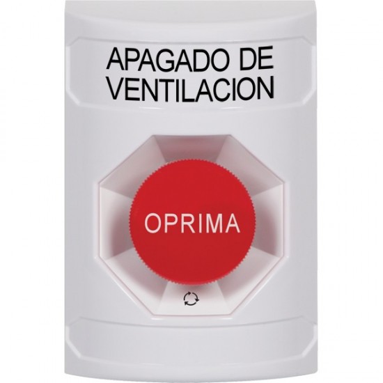 SS2301HV-ES STI White No Cover Turn-to-Reset Stopper Station with HVAC SHUT DOWN Label Spanish