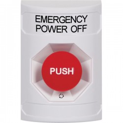 SS2301PO-EN STI White No Cover Turn-to-Reset Stopper Station with EMERGENCY POWER OFF Label English