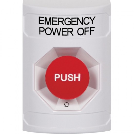 SS2301PO-EN STI White No Cover Turn-to-Reset Stopper Station with EMERGENCY POWER OFF Label English
