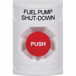 SS2301PS-EN STI White No Cover Turn-to-Reset Stopper Station with FUEL PUMP SHUT DOWN Label English