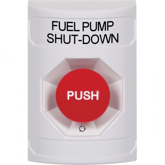 SS2301PS-EN STI White No Cover Turn-to-Reset Stopper Station with FUEL PUMP SHUT DOWN Label English