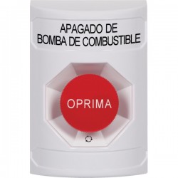 SS2301PS-ES STI White No Cover Turn-to-Reset Stopper Station with FUEL PUMP SHUT DOWN Label Spanish