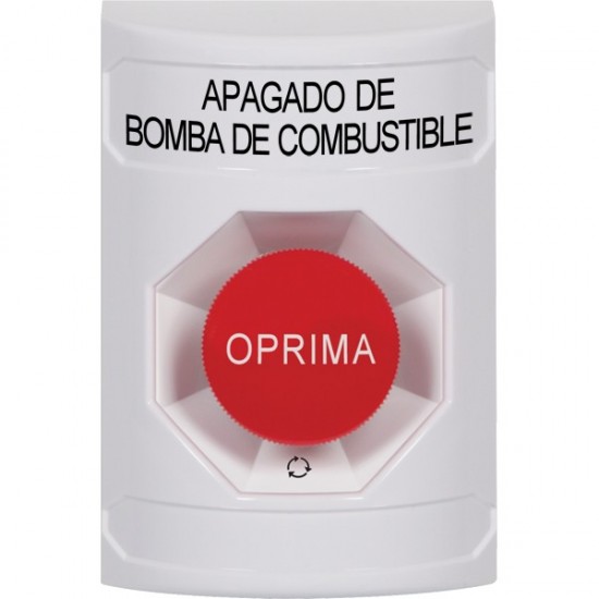 SS2301PS-ES STI White No Cover Turn-to-Reset Stopper Station with FUEL PUMP SHUT DOWN Label Spanish