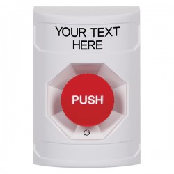 SS2301ZA-EN STI White No Cover Turn-to-Reset Stopper Station with Non-Returnable Custom Text Label English