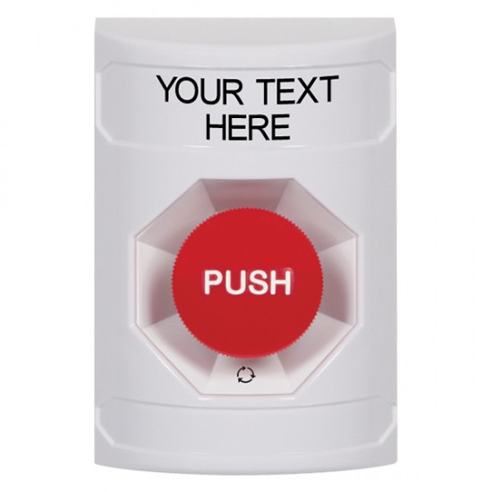 SS2301ZA-EN STI White No Cover Turn-to-Reset Stopper Station with Non-Returnable Custom Text Label English