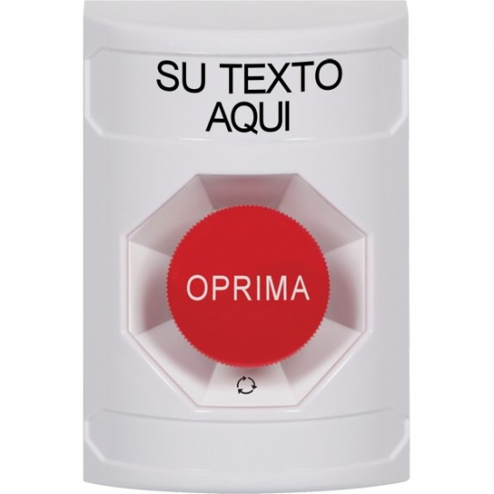 SS2301ZA-ES STI White No Cover Turn-to-Reset Stopper Station with Non-Returnable Custom Text Label Spanish