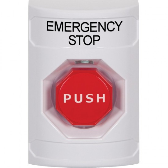 SS2302ES-EN STI White No Cover Key-to-Reset (Illuminated) Stopper Station with EMERGENCY STOP Label English