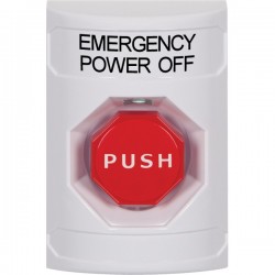 SS2302PO-EN STI White No Cover Key-to-Reset (Illuminated) Stopper Station with EMERGENCY POWER OFF Label English