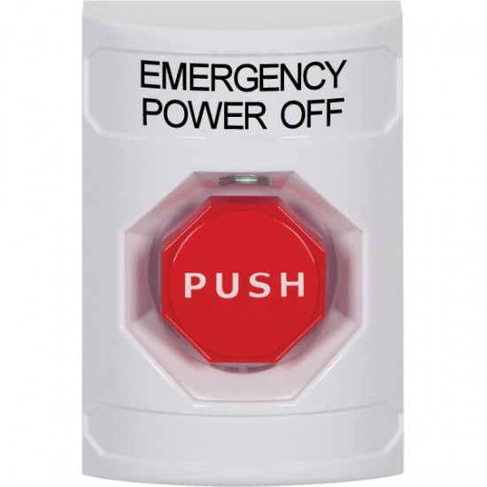 SS2302PO-EN STI White No Cover Key-to-Reset (Illuminated) Stopper Station with EMERGENCY POWER OFF Label English