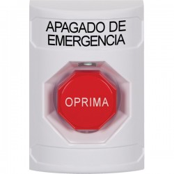 SS2302PO-ES STI White No Cover Key-to-Reset (Illuminated) Stopper Station with EMERGENCY POWER OFF Label Spanish