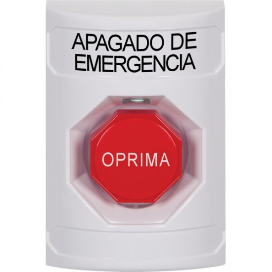 SS2302PO-ES STI White No Cover Key-to-Reset (Illuminated) Stopper Station with EMERGENCY POWER OFF Label Spanish