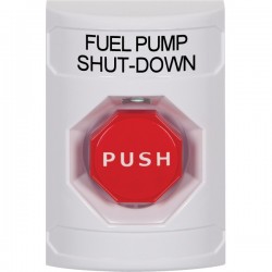SS2302PS-EN STI White No Cover Key-to-Reset (Illuminated) Stopper Station with FUEL PUMP SHUT DOWN Label English