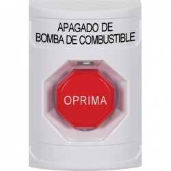 SS2302PS-ES STI White No Cover Key-to-Reset (Illuminated) Stopper Station with FUEL PUMP SHUT DOWN Label Spanish