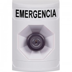 SS2303EM-ES STI White No Cover Key-to-Activate Stopper Station with EMERGENCY Label Spanish