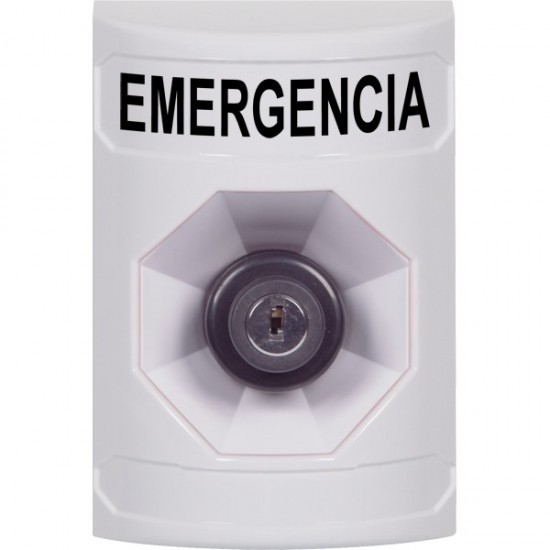 SS2303EM-ES STI White No Cover Key-to-Activate Stopper Station with EMERGENCY Label Spanish