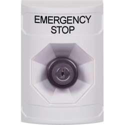 SS2303ES-EN STI White No Cover Key-to-Activate Stopper Station with EMERGENCY STOP Label English