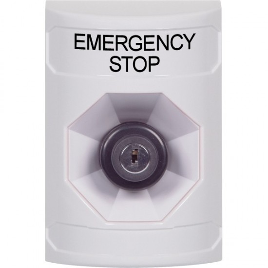 SS2303ES-EN STI White No Cover Key-to-Activate Stopper Station with EMERGENCY STOP Label English
