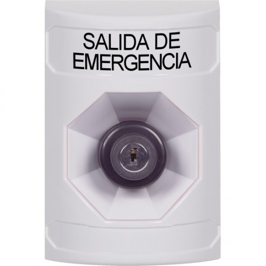 SS2303EX-ES STI White No Cover Key-to-Activate Stopper Station with EMERGENCY EXIT Label Spanish