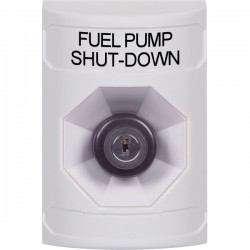 SS2303PS-EN STI White No Cover Key-to-Activate Stopper Station with FUEL PUMP SHUT DOWN Label English